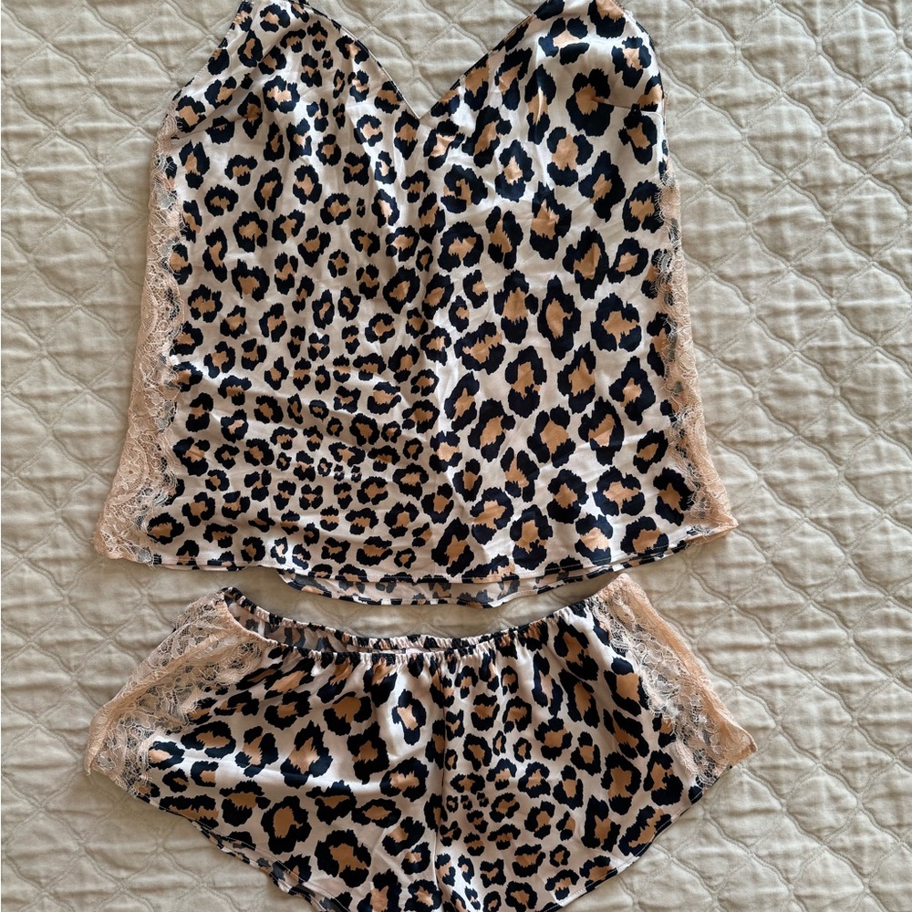 Leopard Print Satin Sleepwear Set